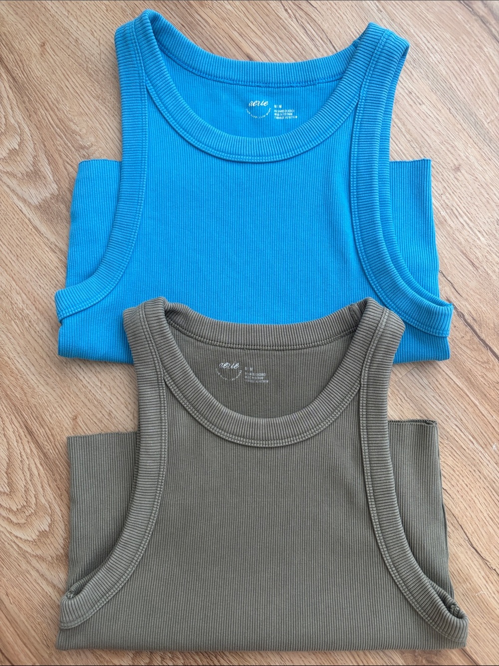 aerie Kids Ribbed Tank Set - Olive Green & Bright Blue